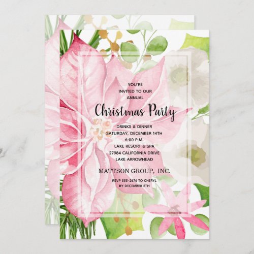 Elegant Pink Poinsettia Floral Christmas Invitation