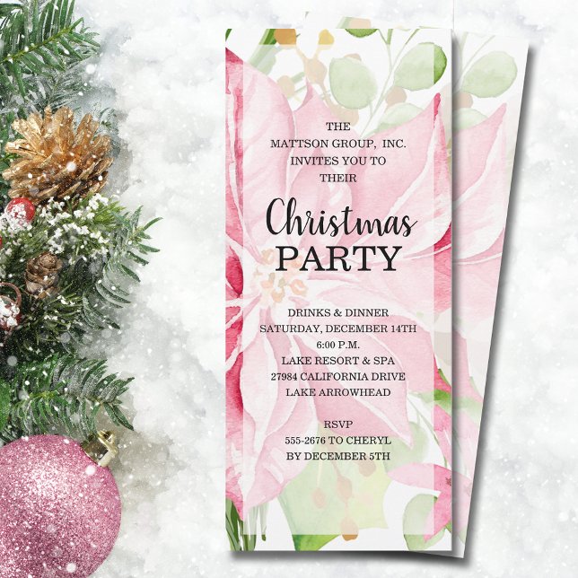 Elegant Pink Poinsettia Floral Christmas Invitation (Elegant Pink Poinsettia Floral Christmas Invitations INSTANT DOWNLOAD and/or PRINTED)