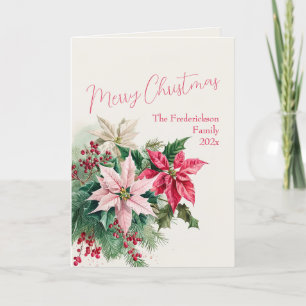 Elegant Pink Poinsettias Christmas Card