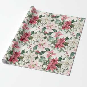 Elegant Pink Poinsettias Christmas Wrapping Paper
