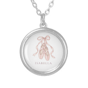 Elegant Pink Pointe Shoes Ballet Silver Plated Necklace