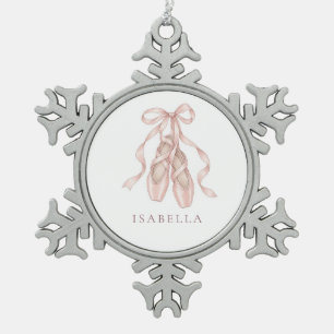 Elegant Pink Pointe Shoes Ballet Snowflake Pewter Christmas Ornament