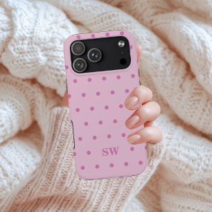 Elegant Pink Polka Dot Monogram Bridal Party Bride iPhone 17 Pro Max Case