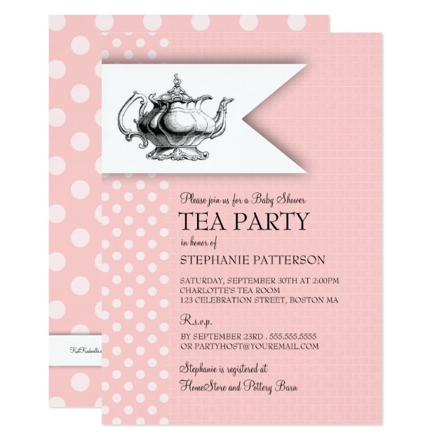 Elegant Pink Polkadot Baby Shower Tea Party Invitation