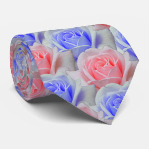 Elegant Pink & Powder Blue Roses Floral Wedding Neck Tie