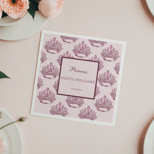Elegant Pink Princess Сrown Birthday Girl Napkins (Creator Uploaded)