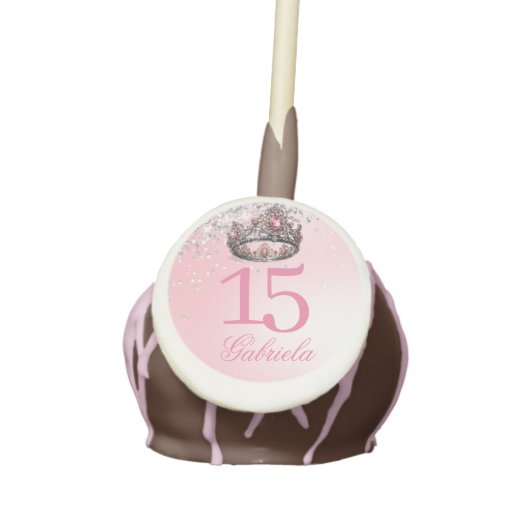 Elegant Pink Princess Crown Quinceanera Cake Pops (Front)
