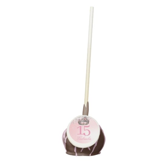 Elegant Pink Princess Crown Quinceanera Cake Pops (Front)
