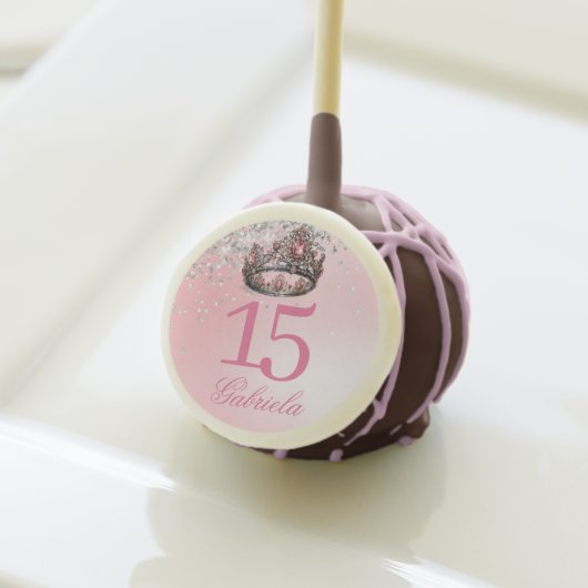 Elegant Pink Princess Crown Quinceanera Cake Pops (Front Insitu)