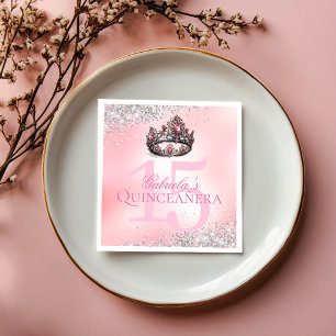 Elegant Pink Princess Crown Quinceanera Napkins
