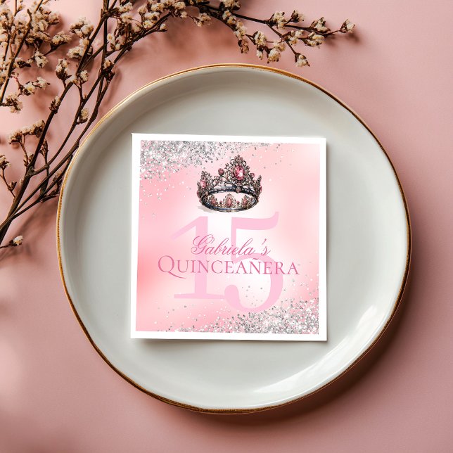 Elegant Pink Princess Crown Quinceanera Napkins (Elegant Pink Princess Crown Quinceanera Napkins)