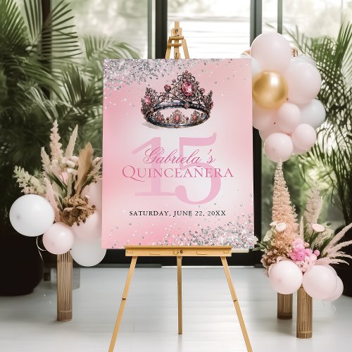 Elegant Pink Princess Crown Quinceanera Welcome Foam Board