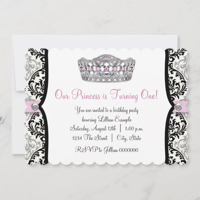 Elegant Pink Princess First Birthday Party Invitation (Front)
