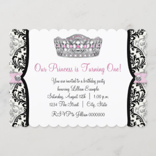 Elegant Pink Princess First Birthday Party Invitation