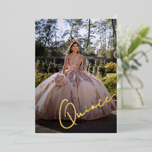 Elegant Pink Princess Quinceañera Photo Invitation Foil Invitation