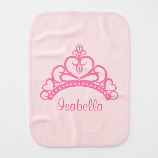Elegant Pink Princess Tiara, Crown for Baby Girls Burp Cloth (Front)
