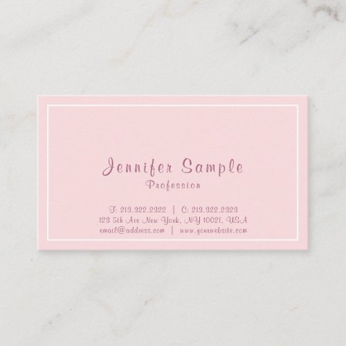 Elegant Pink Professional Modern Clean Plain Business Card