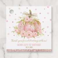 Elegant Pink Pumpkin 1st Birthday Girl Thank You Favor Tags
