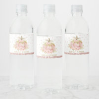 Elegant Pink Pumpkin 1st Birthday Party Girl Favor Water Bottle Label