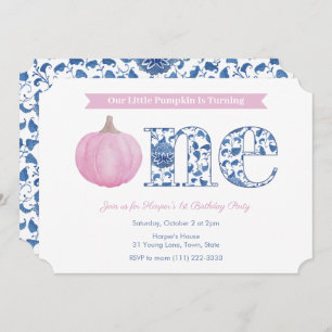 Elegant Pink Pumpkin Baby Girl 1st Birthday Party Invitation
