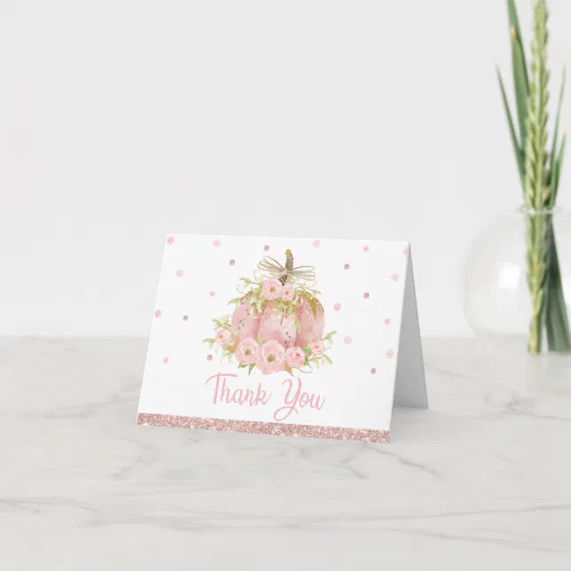 Elegant Pink Pumpkin Baby Shower Birthday Girl Thank You Card | Zazzle