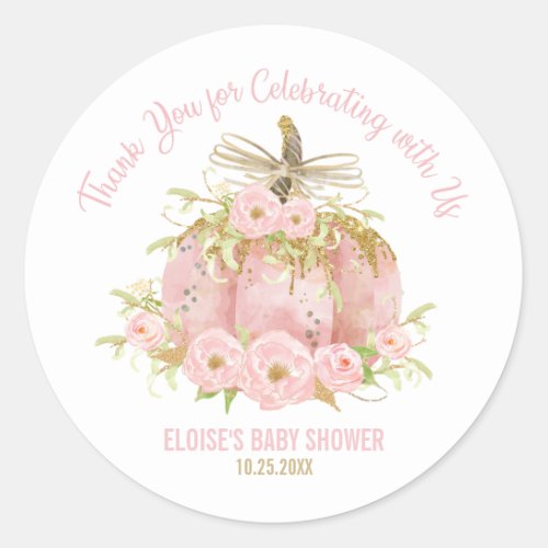 Elegant Pink Pumpkin Baby Shower Favor Thank You Classic Round Sticker