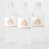 Elegant Pink Pumpkin Baby Shower Girl Favor Water Bottle Label