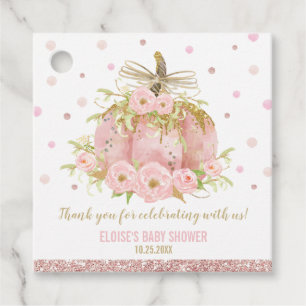 Elegant Pink Pumpkin Baby Shower Girl Thank You Favor Tags