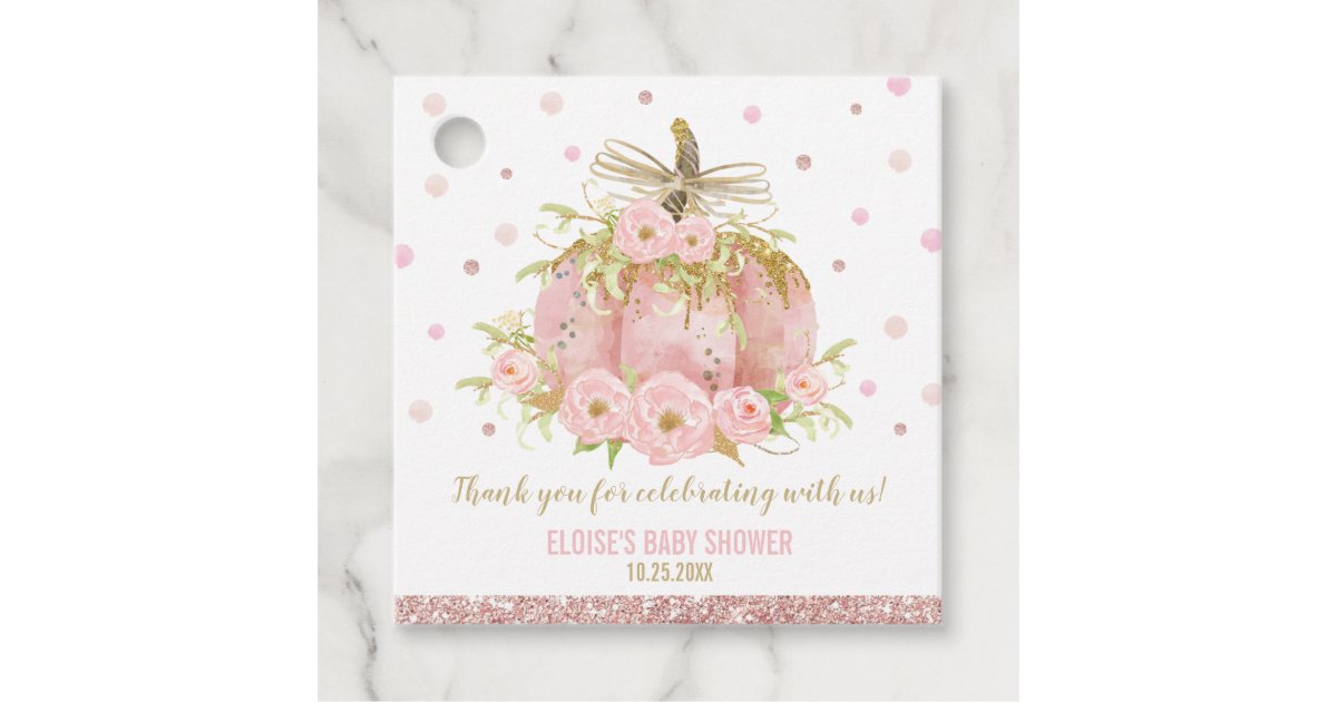 Elegant Pink Pumpkin Baby Shower Girl Thank You Favor Tags | Zazzle