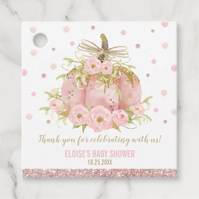 Elegant Pink Pumpkin Baby Shower Girl Thank You Favor Tags | Zazzle