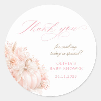Elegant Pink Pumpkin Bow Baby Shower Thank You Classic Round Sticker