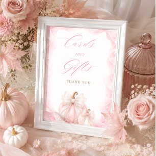 Elegant Pink Pumpkin Bow Cards & Gifts Table Sign
