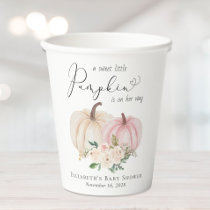 Elegant Pink Pumpkin Floral Girl Baby Shower Paper Cups