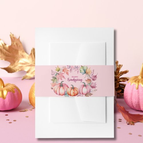 Elegant Pink Pumpkin Friendsgiving Floral Design Invitation Belly Band