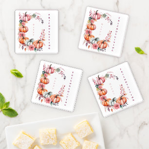 Elegant Pink Pumpkin Thanksgiving Floral Design Coaster Set