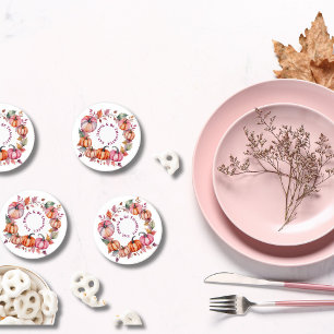 Elegant Pink Pumpkin Thanksgiving Floral Design Coaster Set