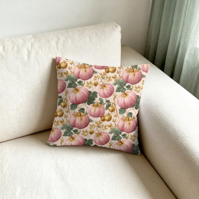 Elegant Pink Pumpkins Autumn Design Throw Pillow (Creator Uploaded)