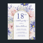 Elegant Pink Purple 18th Birthday Party Invitation Postcard<br><div class="desc">This elegant floral 18th birthday party postcard invitation features pink and purple flowers accented with a faux gold glitter border for your party details to personalize in modern script. The back of the postcard has a message you may customize. Designed by Susan Coffey.</div>