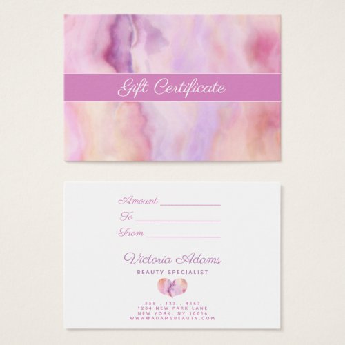 Elegant Pink  Purple Agate Salon Gift Certificate