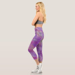 Elegant  Pink, Purple, And Silver Marble Pattern Capri Leggings