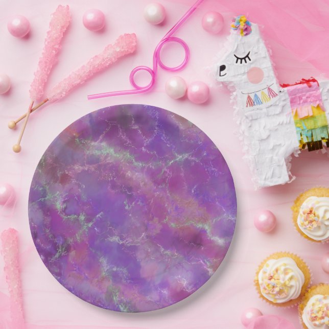 Elegant pink, purple and silver Marble Pattern Paper Plates (Party)