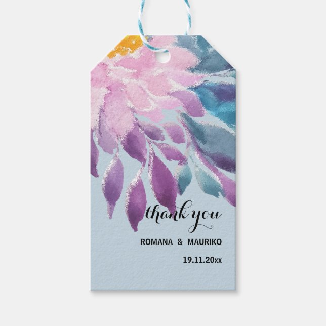 Elegant Pink Purple Blue Dahlia Watercolor Art Gift Tags (Front)