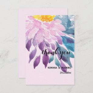 Elegant Pink Purple Blue Dahlia Watercolor Art Thank You Card