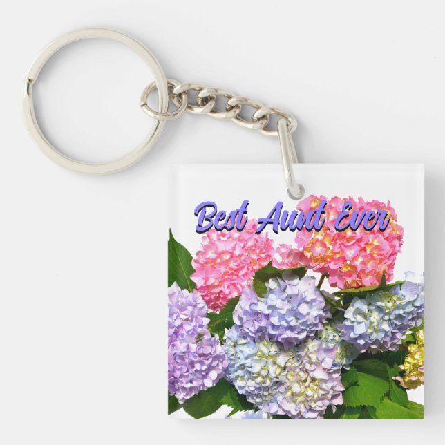 Elegant pink purple blue floral Bouquet best Aunt  Keychain (Front)