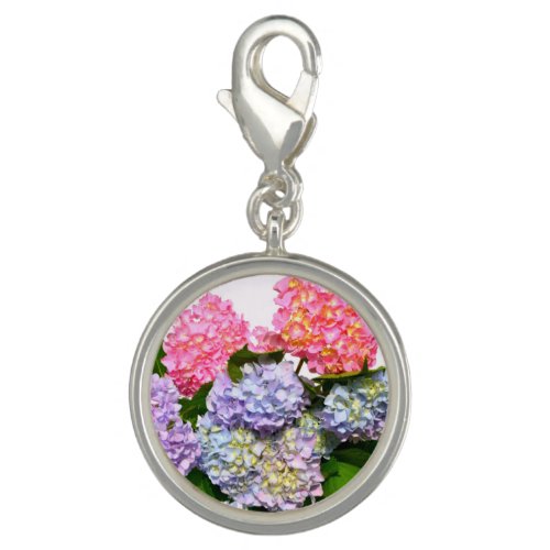 Elegant pink purple blue floral hydrangea bouquet charm