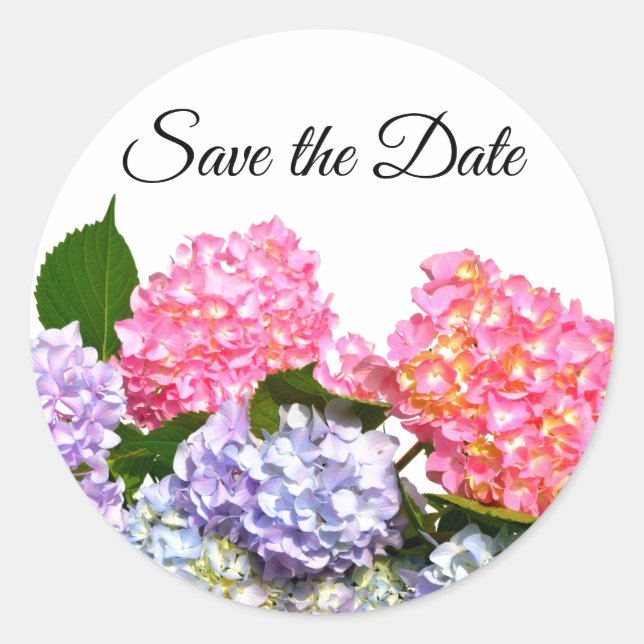 Elegant pink purple blue floral hydrangea bouquet classic round sticker (Front)