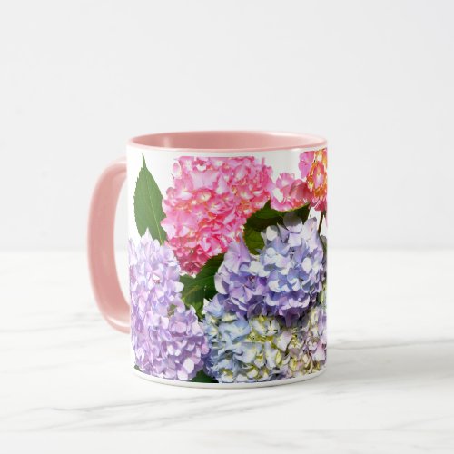Elegant pink purple blue floral hydrangea bouquet mug