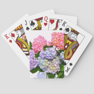 Elegant pink purple blue floral hydrangea bouquet poker cards