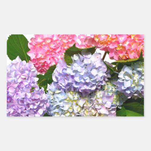 Elegant pink purple blue floral hydrangea bouquet rectangular sticker