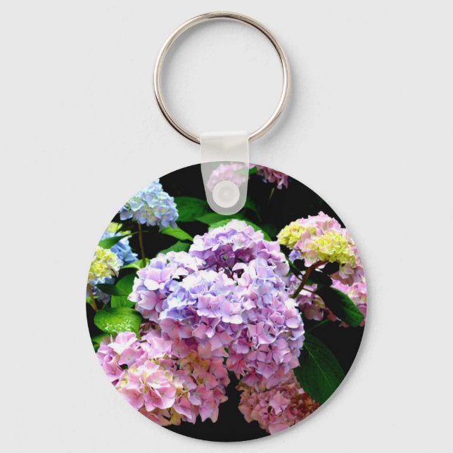 Elegant pink purple blue floral hydrangea gardens  keychain (Front)